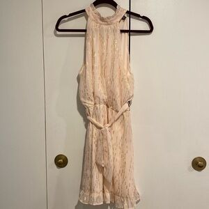 Aqua Pink Tan Halter Dress Midi